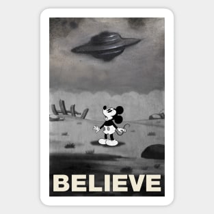 UFO I want to Believe Mickey Mouse Parody Sticker